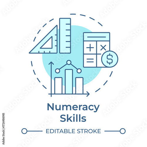 Wallpaper Mural Numeracy skills soft blue concept icon. Understand and work with numbers everyday. Life competencies. Round shape line illustration. Abstract idea. Graphic design. Easy to use in article Torontodigital.ca