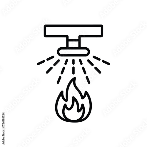 Fire sprinkler system activating to extinguish a growing flame icon