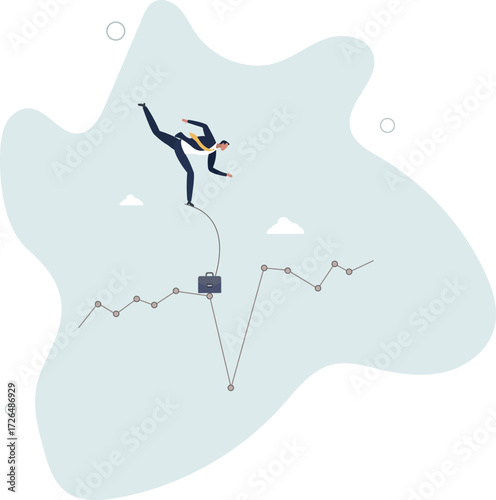 Overcome or get pass stock market down or crypto currency market drop, investment risk challenge or market volatility concept.life and employment of people.