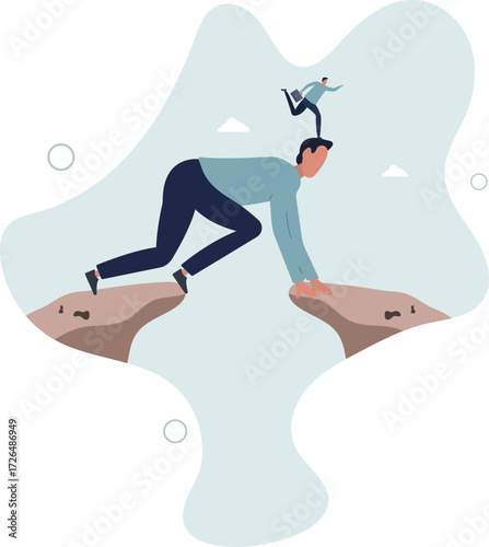 Selfish employee take advantage of other people, supporting boss help other to achieve career success concept.life and employment of people.