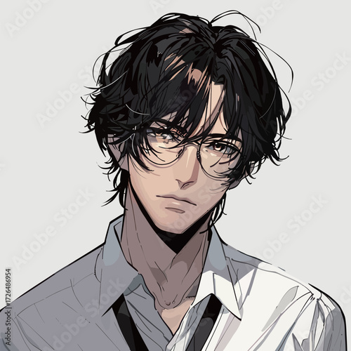 A young man with messy black hair and glasses looks thoughtfully at the viewer while wearing a casual shirt and tie. His expression suggests a sense of curiosity or contemplation.