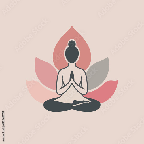 A person sits in a meditative pose with hands together in front of a serene backdrop of lotus flowers in soft colors. This scene promotes relaxation and mindfulness.