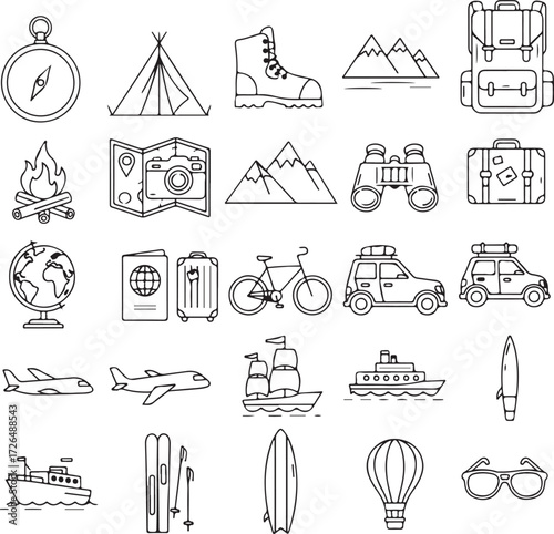 travel and tourism icons set