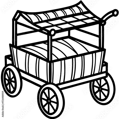Outline drawing of a covered wagon