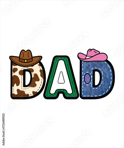 Country Western Cowgirl and Cowboy DAD Typography T-shirt.

