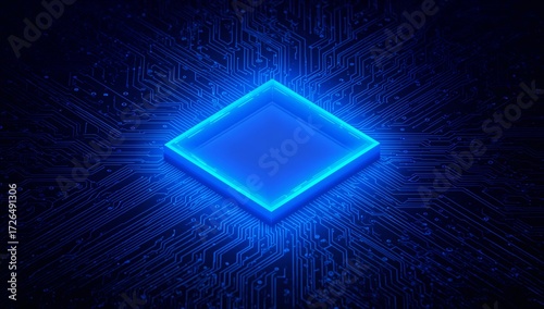 Futuristic Blue Square Light on Dark Circuit Background Technology Design