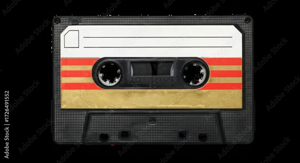 Obraz premium Retro cassette tape with colorful stripes and blank label
