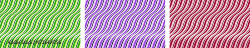 Three colorful, wavy line patterns in green, purple, and pink create a vibrant background art piece