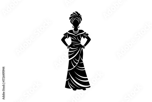 Elegant silhouette of an african woman in traditional dress, exuding grace and poise