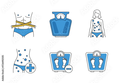 Illustration of weight loss and skin problems, depicting health and wellness