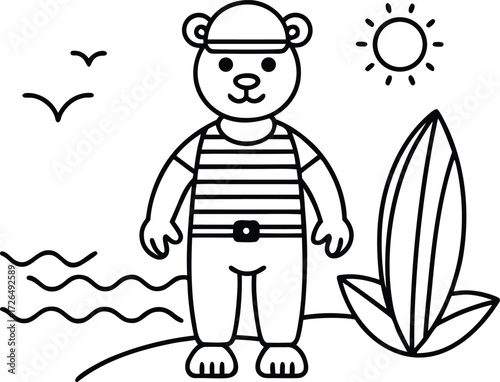 Cute Turtle Coloring Page with Starfish for Kids and Toddlers