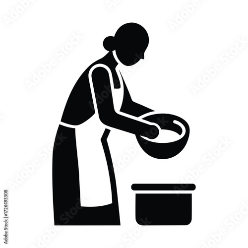 Person Washing Dishes Vector Icon Isolated on White Background