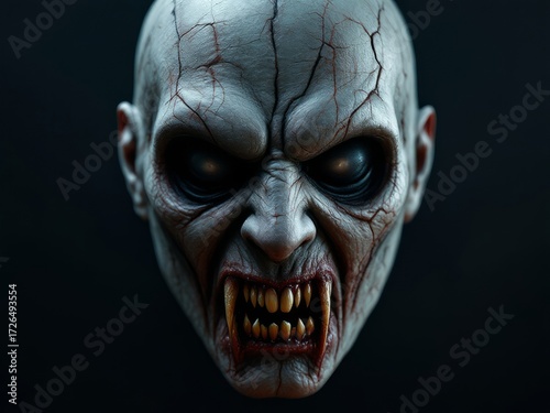 Ultra-Realistic Vampire Mask Close-Up: Chilling Details, Cracked Skin, and Terrifying Fangs — High-Resolution 9:16 Stock Image for Halloween, Horror, and Costume Design