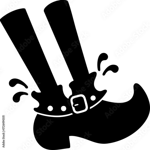 Pair of cartoon witch boots with buckles and splashes, often associated with Halloween themes. playful design suggests whimsical and festive atmosphere