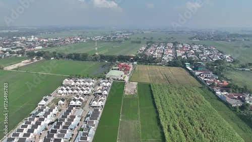 view of rice fields from above with a drone
