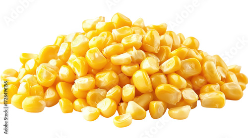 Pile of yellow corn kernels isolated on a transparent background