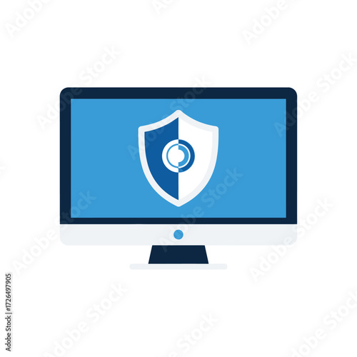 Cybersecurity Shield on Computer Display Protecting Digital Data and Information