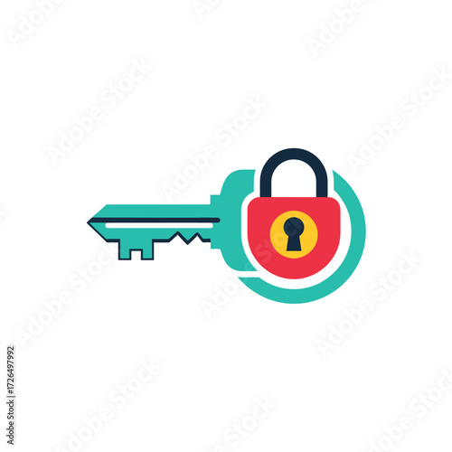Concept of digital security and data protection illustrated with a modern flat design key and padlock icon isolated on a white background