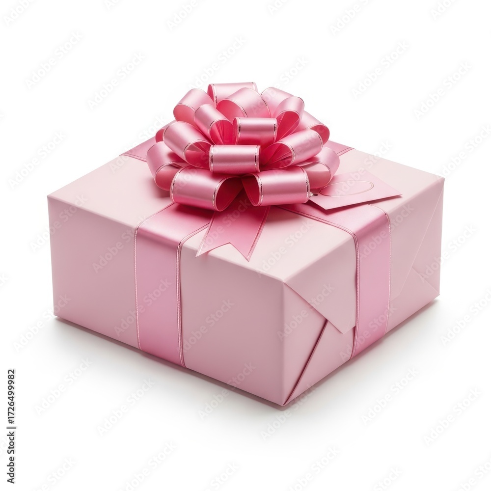 Obraz premium Pretty pink wrapped gift box with a large festive bow surprise