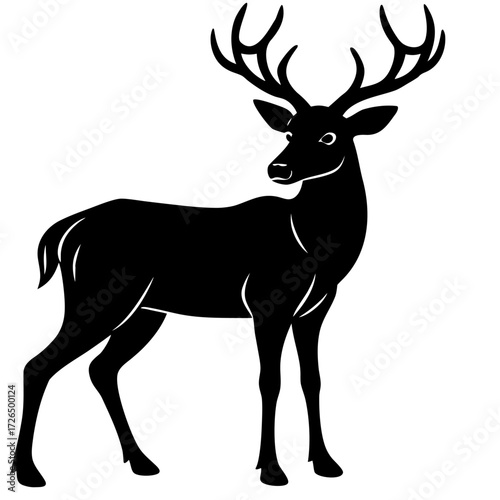 White-Tailed Deer Silhouette with Antlers Minimal Vector Illustration