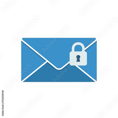 Flat design icon of a blue envelope with a padlock, symbolizing secure email, data encryption, private messaging, and digital communication safety
