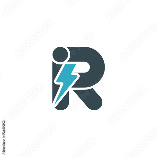 Letter R icon with bold lightning bolt, Stylized letter R design integrated with a sharp lightning bolt, symbolizing energy, innovation, technology, and digital performance.

