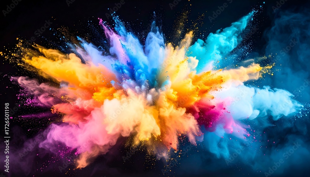 Fototapeta premium A vibrant explosion of colorful powder on a black background