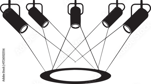 Vector art of stage lighting setup with multiple spotlights illuminating a circular area