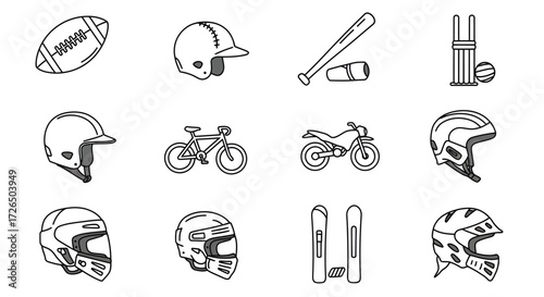 Gear up for adventure with this versatile collection of sports equipment icons, perfect for designing websites, apps, and promotional materials related to active lifestyles
