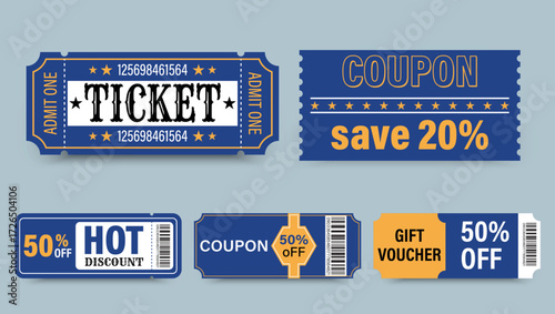 discount coupons and tickets set
