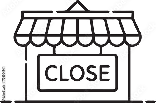 Vector art of line art icon of a store with a close sign