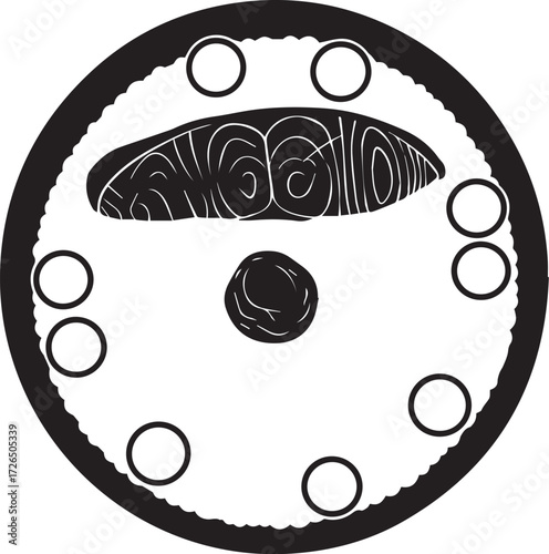 Sushi Roll Silhouette Icon – Vector Illustration of Japanese Food with Salmon and Rice