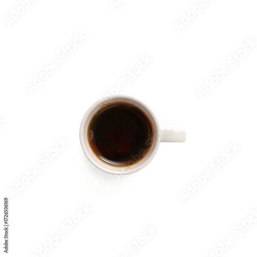 Top view of a cup of black coffee on white background