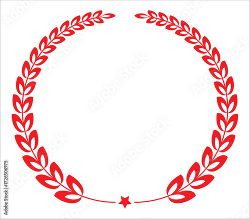 
Red laurels wreaths and branches with leaves.  Heraldic trophy crest. Isolated on white background. Vector illustration .