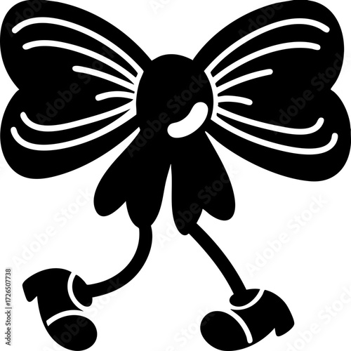 Whimsical illustration of bow with legs and shoes, creating playful and imaginative character. design is simple and cartoonish, evoking sense of fun and creativity