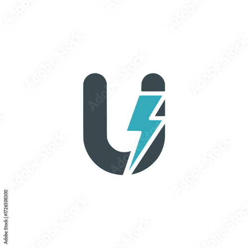 Letter U icon with lightning bolt and speed lines, Stylized letter U design with a bold lightning bolt and motion lines, symbolizing energy, speed, power, and digital innovation.

