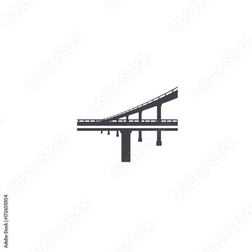 Highway overpass bridge structure modern design concrete pillars elevated roadway transportation infrastructure urban landscape.