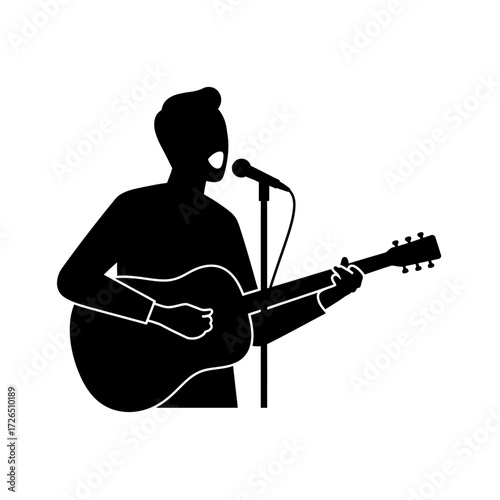 Man Singing and Playing Acoustic Guitar.