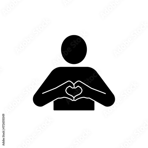 Person Showing Heart Gesture Focus on Human Emotion Symbol of Love and Affection Simple Silhouette Black and White Image.