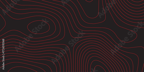 Abstract topographic contour line artwork red on black background ultra wide panoramic terrain path mapping modern cartography illustration vector design for decoration
