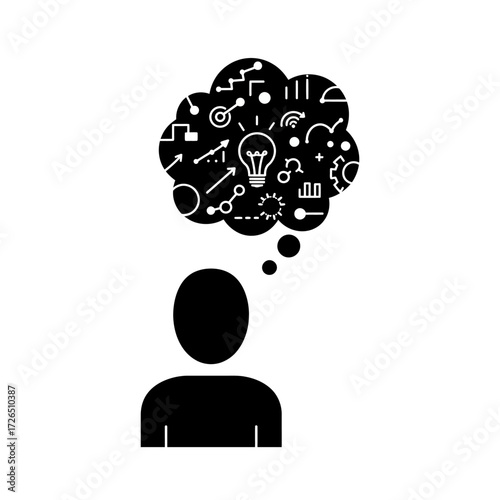 Person with a Thought Bubble Filled with Ideas.