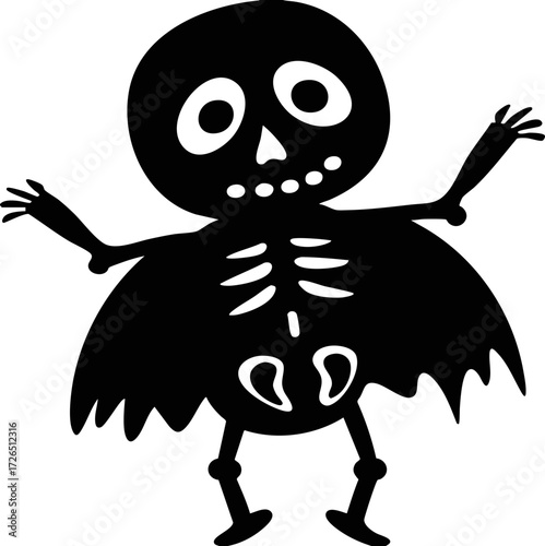 Playful skeleton with raised arms and smiling expression, perfect for Halloween themes. simple, cartoonish design adds fun and spooky vibe to any festive decoration