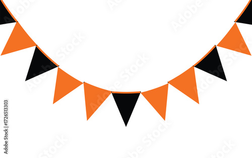 Orange and black halloween bunting flags on white background