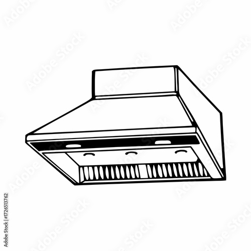 Kitchen range hood illustration in minimalist style on white background  