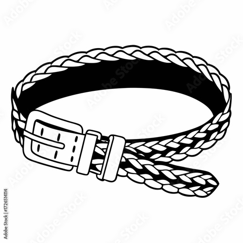 Braided belt with metal buckle displayed on a white background  