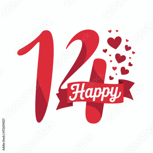 Happy valentine s day 14 with red hearts and ribbon
