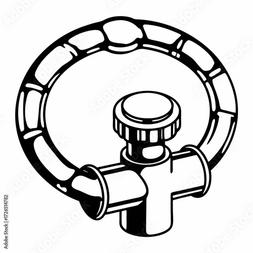 Faucet with round handle isolated on white background  