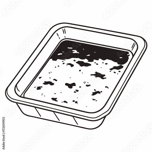Greasy tray with residue on white background for food preparation  