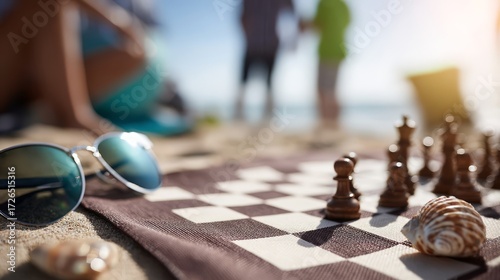 Wallpaper Mural Chess Game on Beach with Sunglasses and Seashells in Sunshine Torontodigital.ca