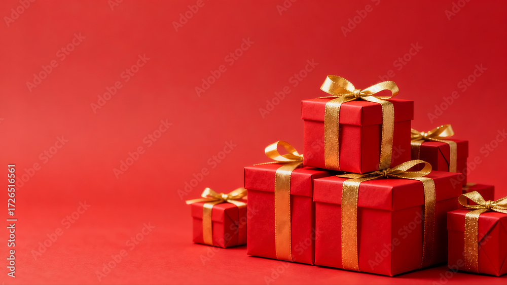 Obraz premium Red Gift Box Stacked Background